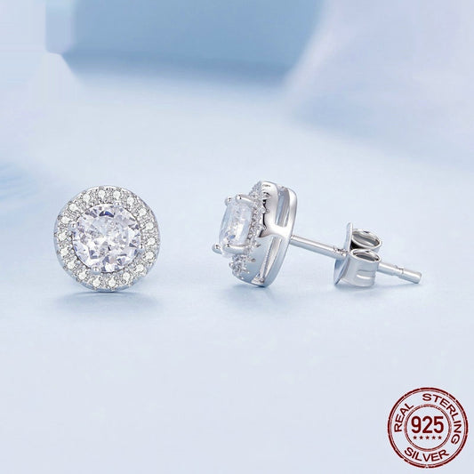 S925 Sterling Silver White Gold Plated Light Luxury All-match Stud Earrings Ornament Women