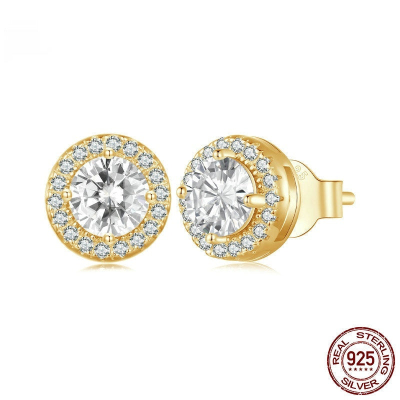 S925 Sterling Silver White Gold Plated Light Luxury All-match Stud Earrings Ornament Women